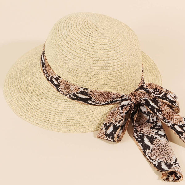 Verita Lane Python Pattern Scarf Edge Straw Hat