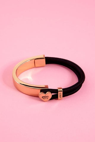 Juicy Couture Heart Elastic Bangle Bracelet Gold / Black YJRU3697 * New * NWT