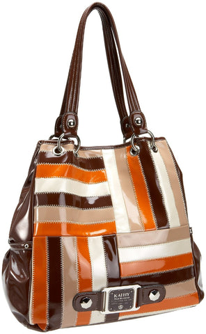 Kathy Van Zeeland Stripe Five Tote Latte Multi H41915 Purse Handbag